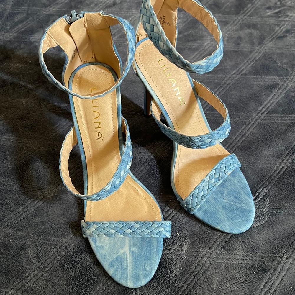 Liliana Denim Braided Strap Stilletto Sandal Size US 8